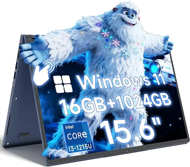 THEYETI 2 in 1 Laptop 15.6 Inch FHD Touch Screen, 16GB RAM 1TB SSD Intel Core i3-1215U, Convertible Laptop 360° for Students and Business, USB 3.0, Full-Featured Type C, Windows 11