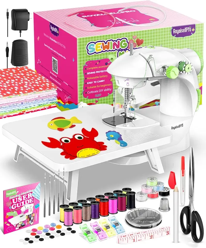 Mini Sewing Machine with 123 Pcs Sewing Kit for Beginners, Dual Speed Portable Sewing Machine with Light and Finger Guard Suitable for Household, Travel