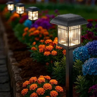 10 -Pack 6 -Lumens Black Solar LED Outdoor Path Light Kit 3000-K