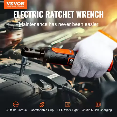 SucceBuy 3/8 Cordless Electric Ratchet Wrench Set 12V 33 Ft-lbs Power Ratchet Tool Kit 45-Min Fast Charge 2-Pack 2.0Ah Battery