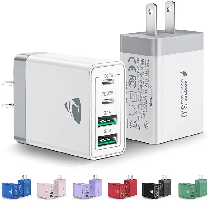 [2-Pack] USB C Wall Charger, 40W Fast USB C Charger Block, 4-Port PD Power Adapter + QC Wall Plug Multiport Type C Charging Block Cube Compatible with iPhone 16 15 14 13 12 11 Pro Max XR XS 8, Samsung