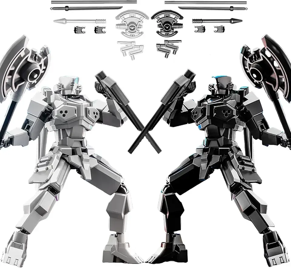 2er Set T13 Action Figure, Assembly Completed Shield Warrior Titan 13 Action Figures, Multi-Jointed Movable Action Figure, Lucky 13 Robot, Desktop Decorations for Game Lovers Toy (Gray+Black)