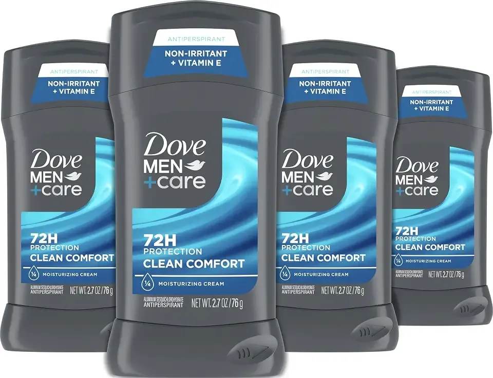 Dove Men Antiperspirant Stick Clean Comfort Sweat & 4 Count 2.7 oz | 72-Hour Sweat & Odor Protection for Men With 1/4 Moisturizing Cream