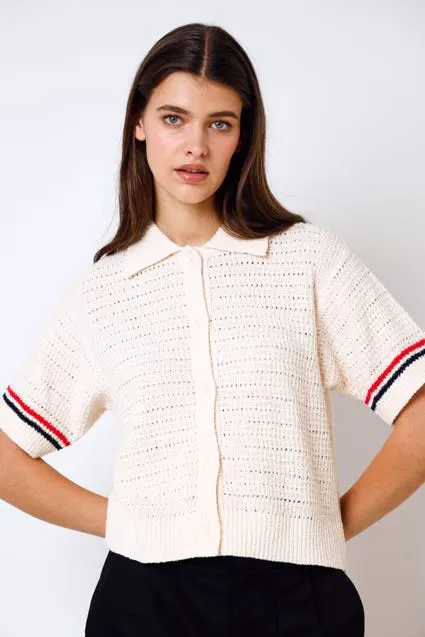 Polotop met kraag en gekleurde mouwdetails