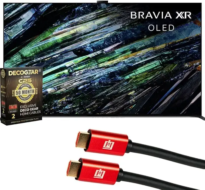 Sony QD-OLED 77 inch BRAVIA XR A95L Series 4K Ultra HD Smart Google TV Bundle with Deco Gear 4K HDMI 2.0 Cable w/Pure Copper Conductors x2 & CPS Exclusive 50 Month Protection (BEACH-CPS-505000)