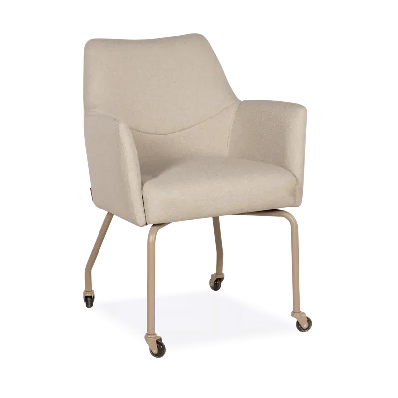 Armstoel Jacky - wielen - stof Barrel Creme - pocketvering - poot F taupe