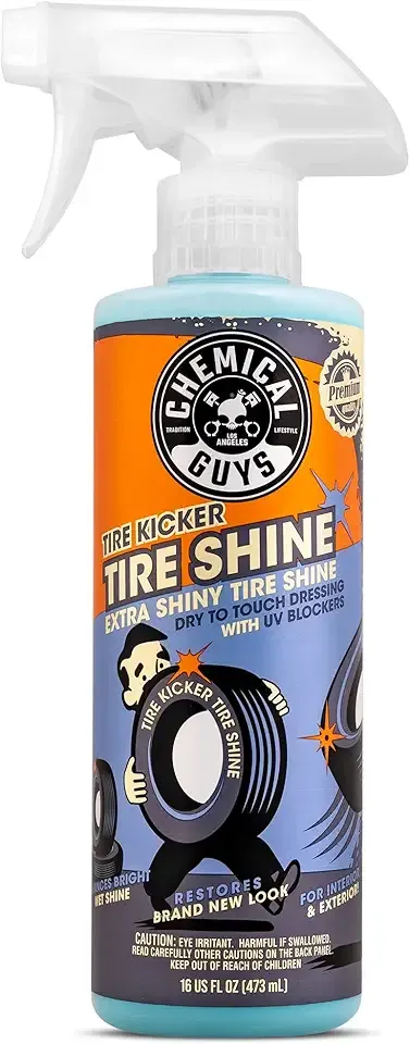 Chemical Guys Tire Kicker Sprayable Extra Glossy Tire Shine Spray, Dry-to-Touch Dressing - Restores Wet Look to Rubber, Vinyl, and Plastic, Safe for Cars, Trucks, Motorcycles, RVs, and More - 16 oz