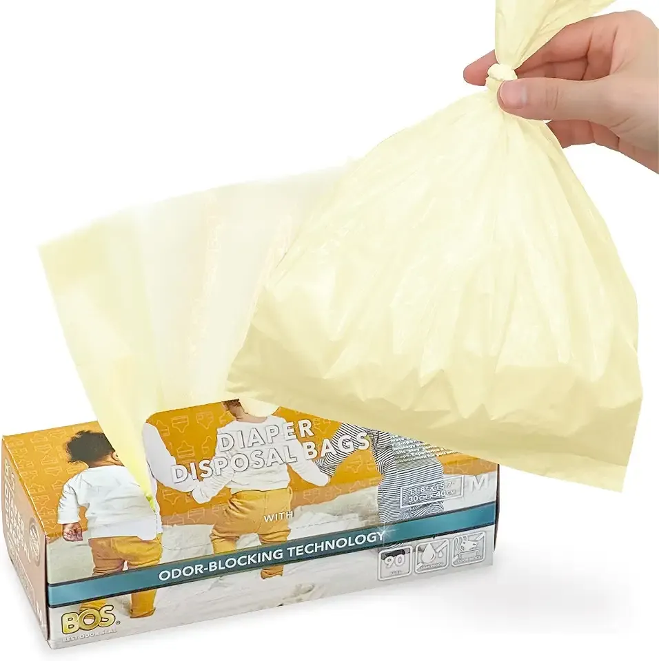 BOS, Odor-Locking Diaper Disposal Bags, Made in Japan, Unscented Smell Blocking Technology [Medium, 90 count]