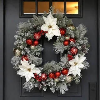 30" Pre-Lit LED with Twinkle Poinsettia Artificial Wreath