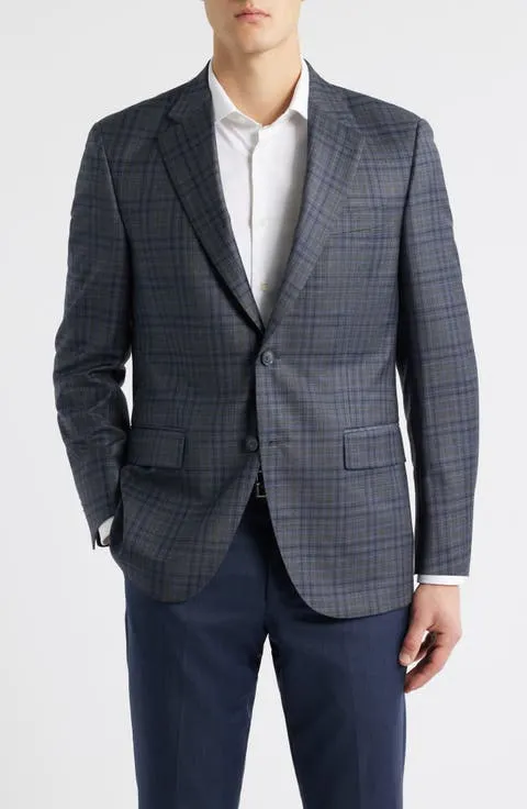 Flynn Classic Fit Grey Plaid Wool Sport Coat