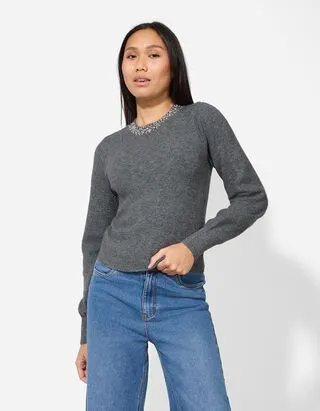 Maglione - Pietre decorative - grigio scuro