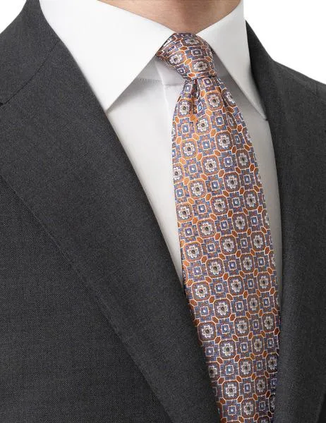 Medallion Woven Silk Tie Orange