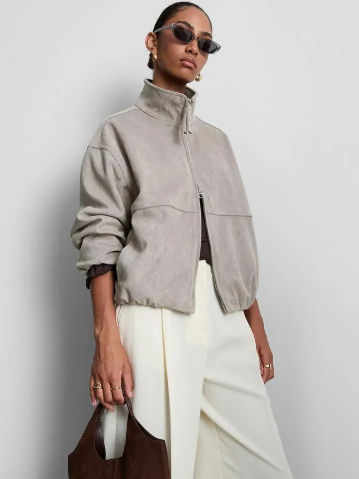 Veste zippée en suédine à col cheminée