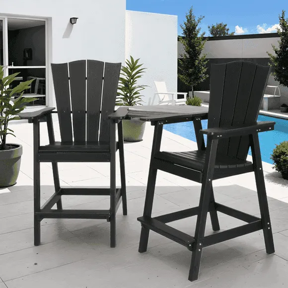 Naipo Tall Adirondack Chairs Set of 2 Outdoor Modern Bar Stool Height Adirondack Patio Chairs with Removable Connecting for Tray Pool Yard Lawn 2Pcs Black