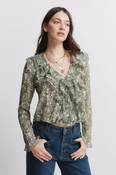 Blusa gasa volantes estampada