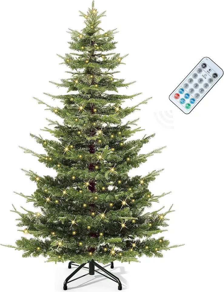 YITAHOME 6.5ft Aspen Fir Pre-Lit Christmas Tree with Remote Control, Crystal-Decorated Prelit Christmas Tree with 900 PE&PVC Mixed Branch Tips, 11 Lighting-Modes, Green