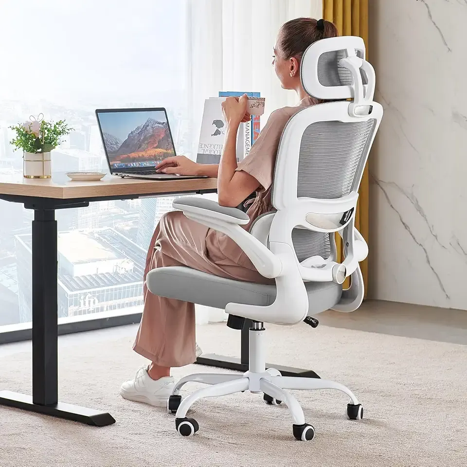 Office Chair Ergonomic Desk Chair, 330 LBS Home Mesh Office Desk Chairs with Wheels, Comfortable Gaming Chair, High Back Office Chair for Long Hours (White)