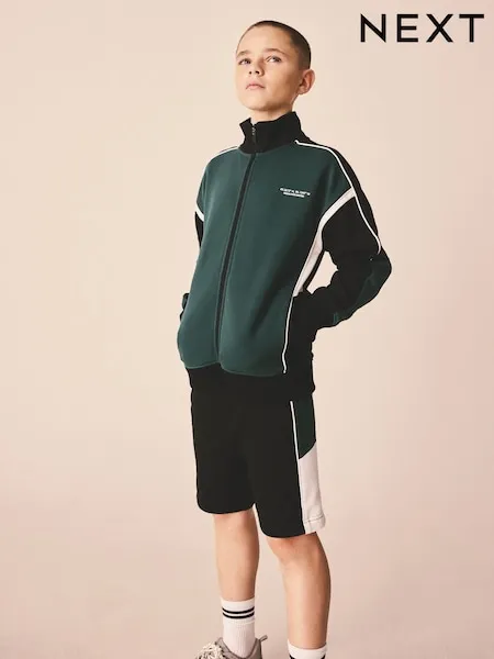 Green/Black Panelled Sports Zip Through Jacket (3-16yrs)