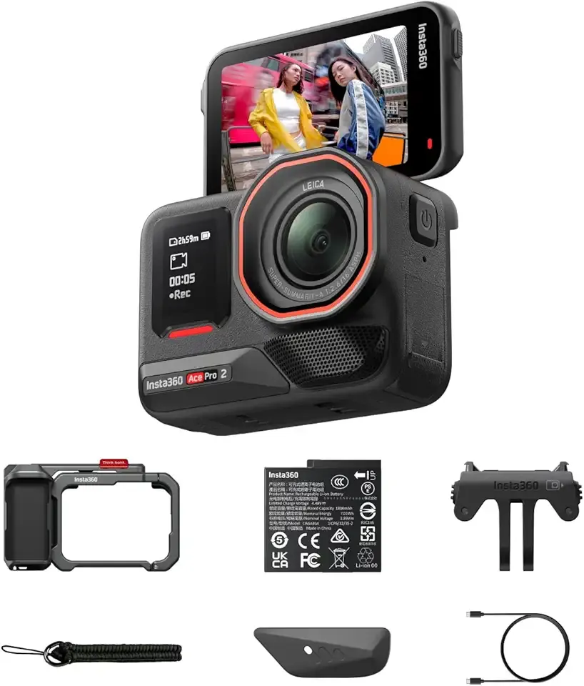 Insta360 Ace Pro 2 Xplorer Bundle Single Battery- 8K Waterproof Action Camera Co-Engineered with Leica, 1/1.3" Sensor, Dual AI Chip, Leading Low Light, Superior Audio, Flip Screen & AI Editing