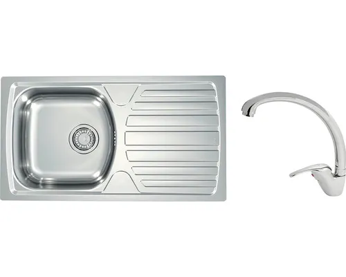 Nerezový dřez s baterií ALVEUS Basic 170 Natur 780x435x0,6 mm + baterie Grandia SETA260