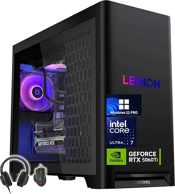 Lenovo Legion Tower 5i Gaming Desktop Computer 30L, NVIDIA RTX 5060Ti(8GB GDDR7), Intel Ultra 7 265F(20 Core), 32GB DDR5-5600 MT/S, 1TB SSD, Windows 11 Pro, Accessories
