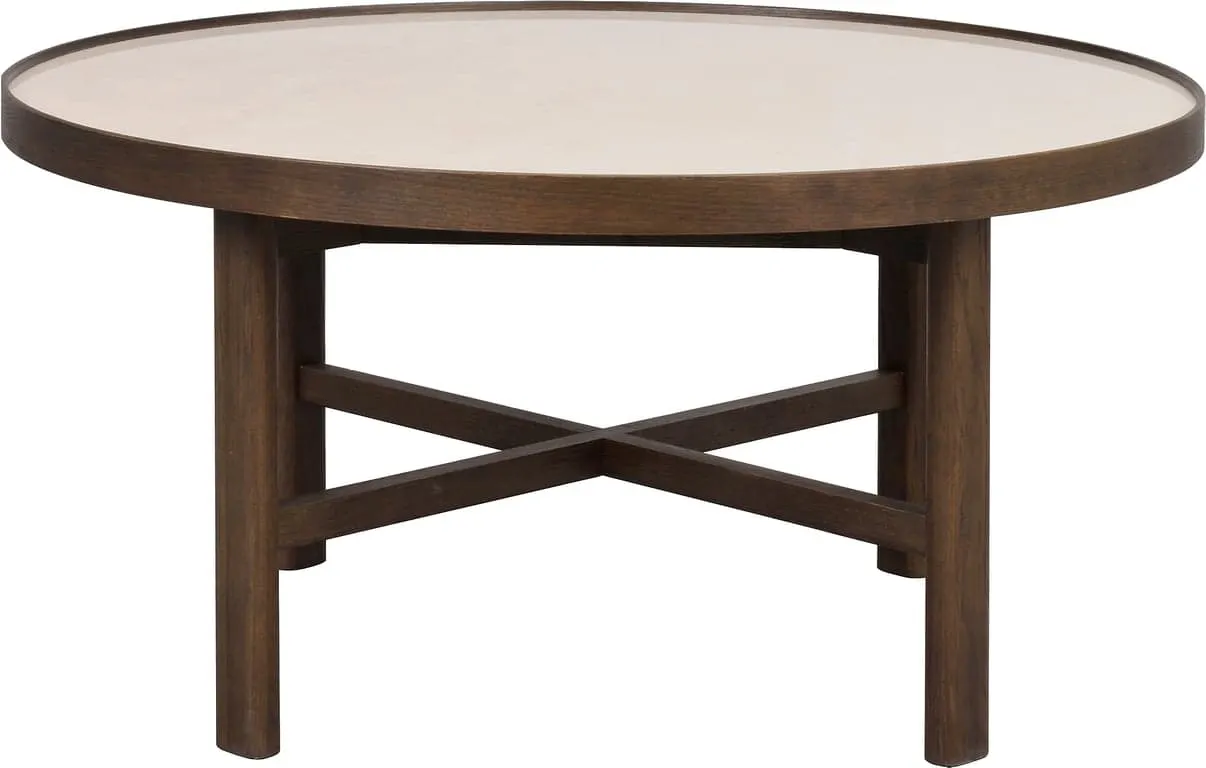 Marsden sofabord rundt Ø90 beige keramikk/brun eik