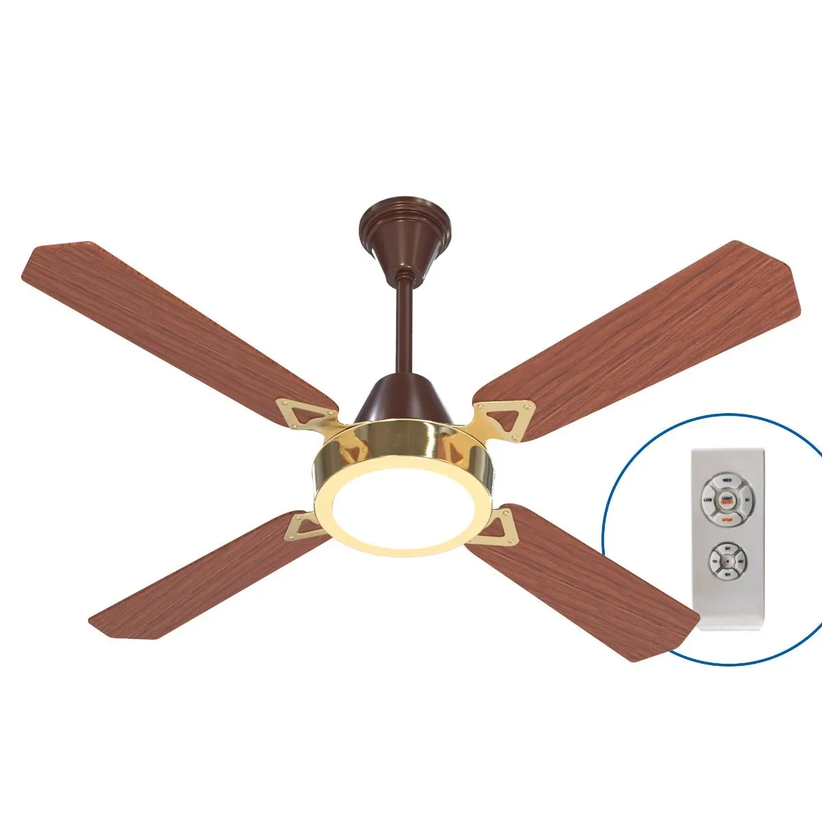 Ventilador de techo Moddo dorado cedro LED con control motor dc 35W
