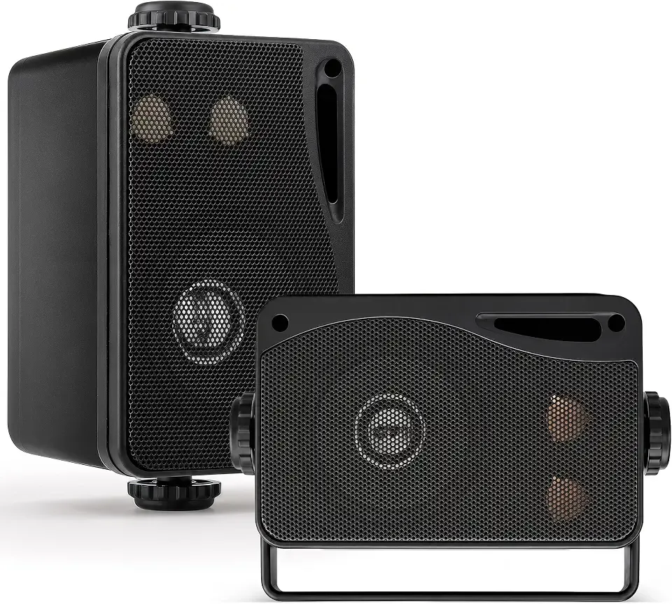 Pyle 3.5 Inch 200W 3-Way Weatherproof Mini Box Audio System – Marine, Boat, Deck, Poolside Sound, Bass Reflex Vent, Rust-Proof Protective Mesh, Black