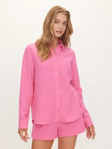 Mina Long Sleeve Cotton Waffle Shirt