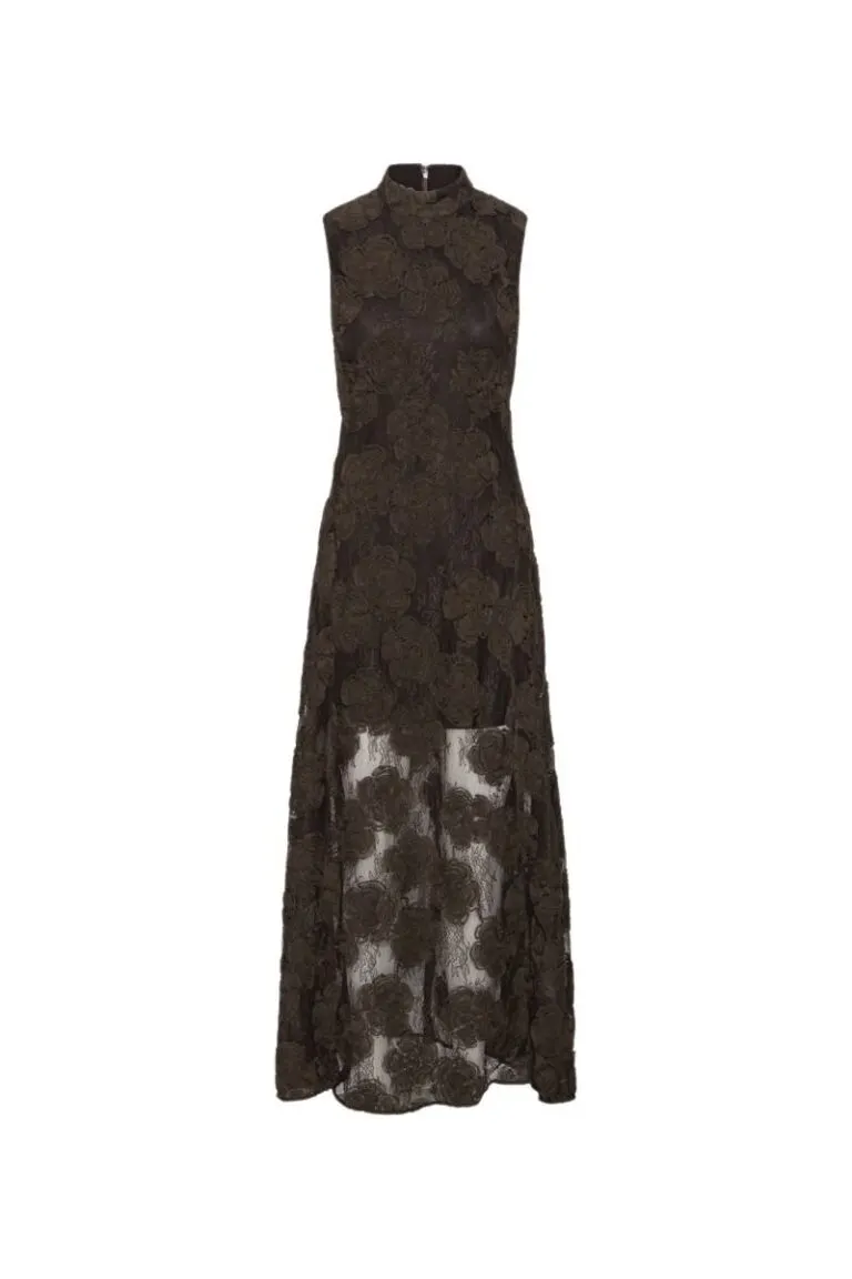 3D Flower Maxi Dress - Brun