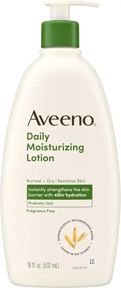 Aveeno Daily Moisturizing Body Lotion, Body Lotion for Dry Skin with Prebiotic Oat, Paraben Free, Fragrance Free, Non-Greasy, Non-Comedogenic Moisturizer, 18 FL OZ