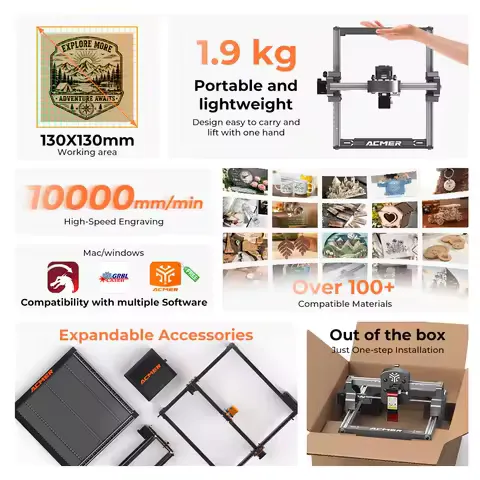 ACMER Mini 2.5/3.5/6W Laser Engraving and Cutting Machine High Precision Portable CNC Woodworking Tools For Plywood Acrylic