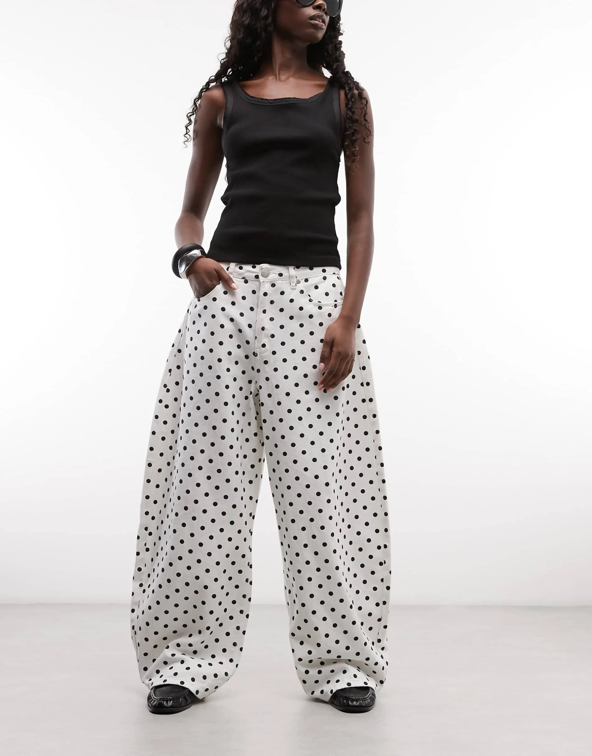 Liquor N Poker baggy polka dot balloon jeans in multi