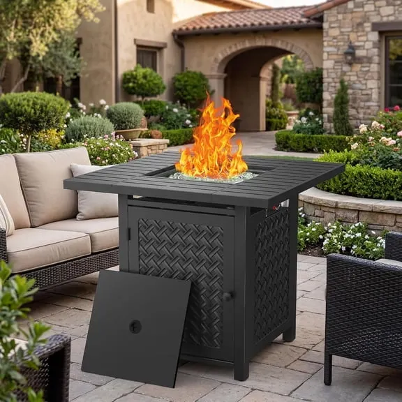 TVOFEK 30" Propane Fire Pit Table 50,000 BTU Outdoor Gas Firepit Table with Lid and Glass Stone for Backyard, Garden, Patio and Picnic, CSA Certified, Price Now $159.89 Was $209.99