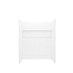 MAAX Nextile 60L x 32W x 74H-inch 4-Piece Alcove Shower Wall Kit in White Subway Tile with Built-In Niche (Direct-to-Stud)