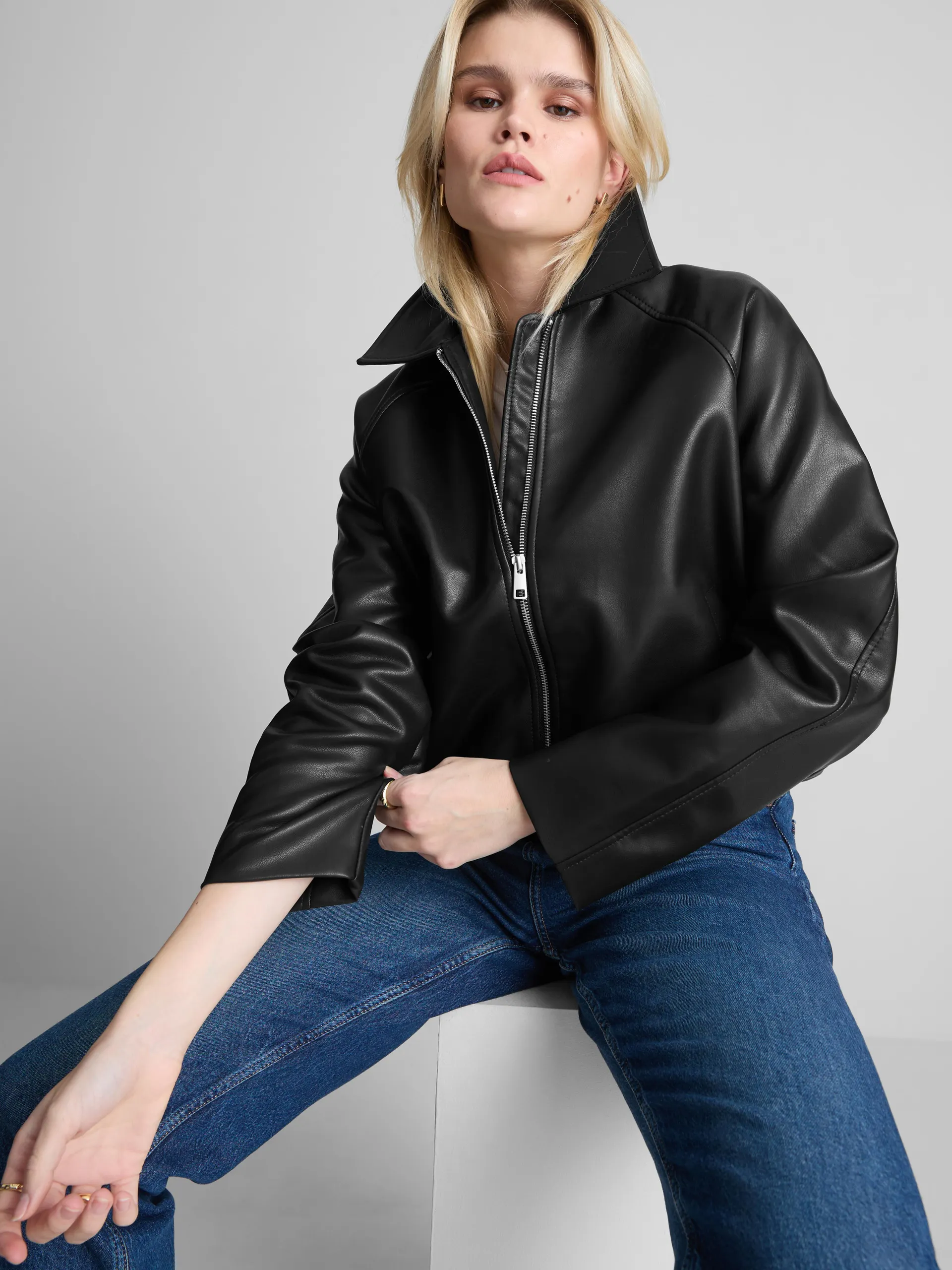 Blouson bomber décontracté en simili cuir