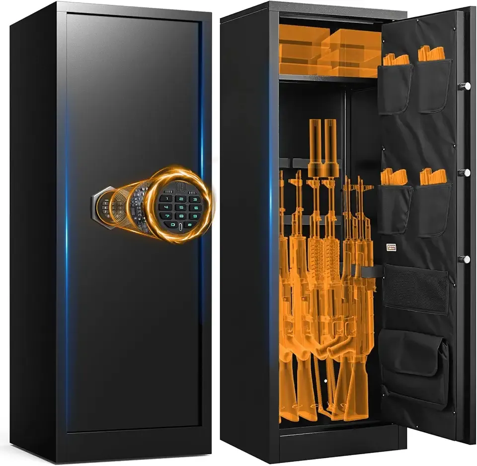 10-12 Gun Safe, Large Gun Safe for Rifles and Pistols, Quick Access Rifle Safe for Home, Dual Alarm Gun Cabinets for Rifles and Shotguns, Long Shotgun Safe with Mute Mode