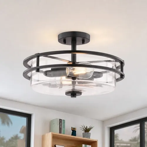 Patriot Lighting® Grace 14.75"W Matte Black 2-Light Semi-Flush Mount Ceiling Light