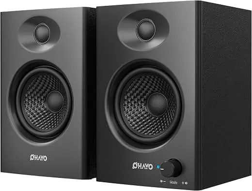 OHAYO 60W Computer Speakers, Bluetooth 5.3, Stereo 2.0, 1 Pair, Black | MDF Wooden Enclosure, Carbon Fiber Drivers, AC Powered, 3.5mm Aux RCA USB Inputs, for Music, Gaming, Desktop PC, TV OHAYO 60W Computer Speakers…