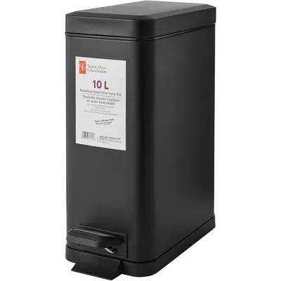 10L Stainless Steel Slim Step Bin Black