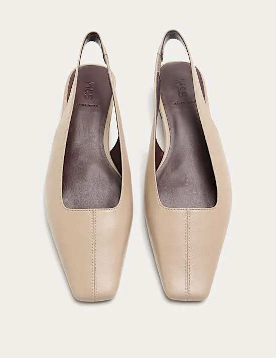 Leather Block Heel Chisel Toe Slingback Shoes