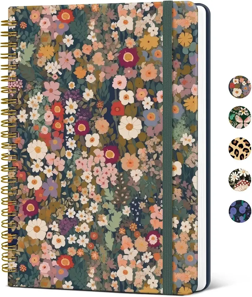 Taja Lined Spiral Journal Notebook for Women, A5 Cute College Ruled Hardcover Notebook for Work & Note Taking, Pretty Journal for Writing, 140 Pages, Flower Garden