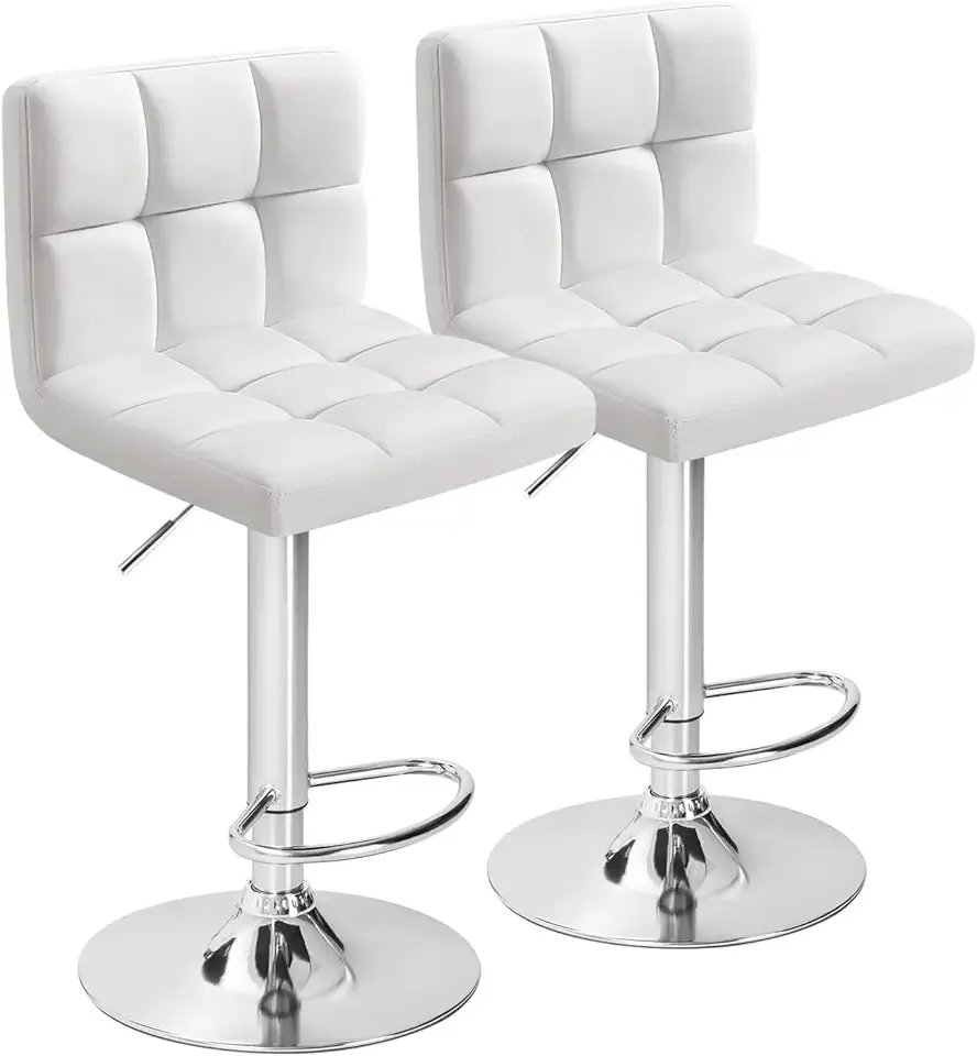 Furmax Bar Stools Modern Pu Leather Swivel Adjustable Hydraulic Bar Stool Square Counter Height Stool Set of 2 (White)