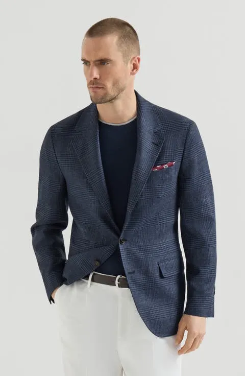 Wool, silk and linen Prince of Wales deconstructed blazer