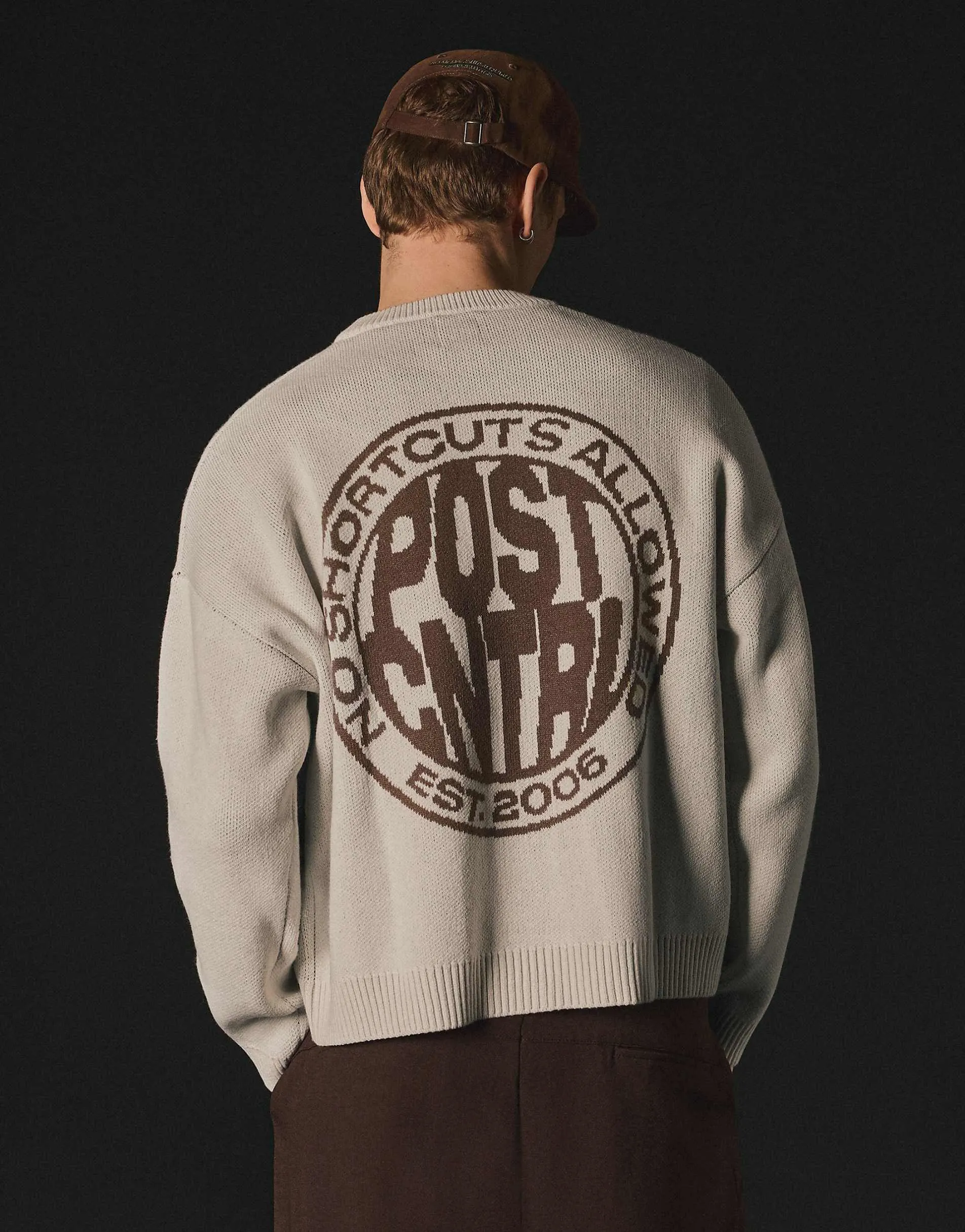 Bershka Jacquard knit jumper in sand