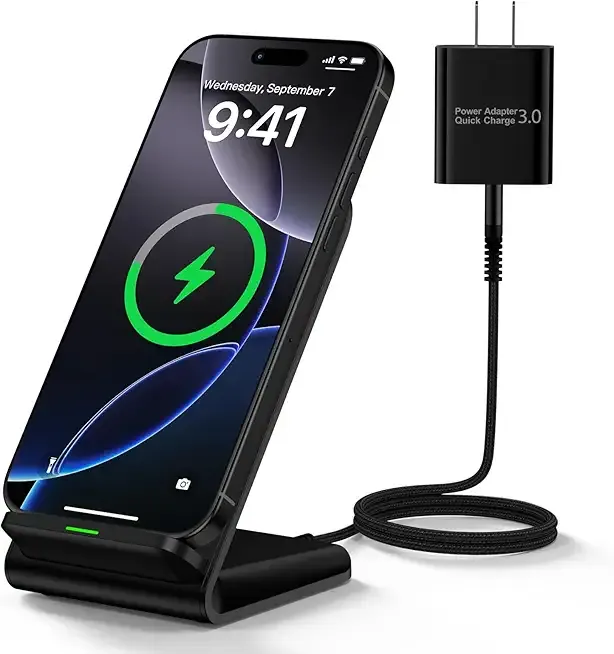 Samsung S25 Wireless Charger Stand Wireless Phone Charger for Android Samsung Galaxy S25 Ultra S24FE S23 S22 S21 S20 S10, Wireless Charging Station for iPhone 17 Pro Max 16 Pro Max 15 14 with Adapter