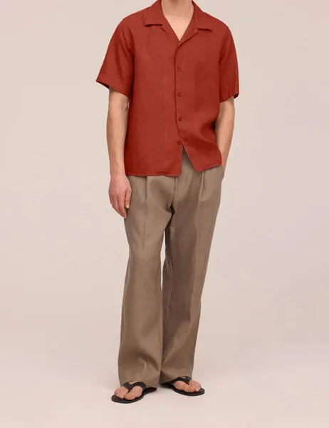 Julio Open Collar Linen Shirt Sienna Heat