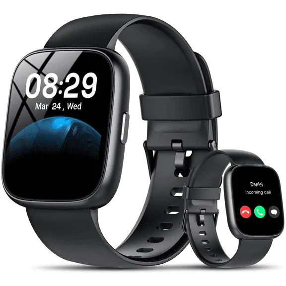 Smart Watch Fits for Android and IPhone, Smartwatch for Women Men with Alexa Built-in, 1.83" HD Touchscreen Fitness Tracker 120 Plus Sports Mode, Smart Watch with Bluetooth Call, IP68, for Gift Black