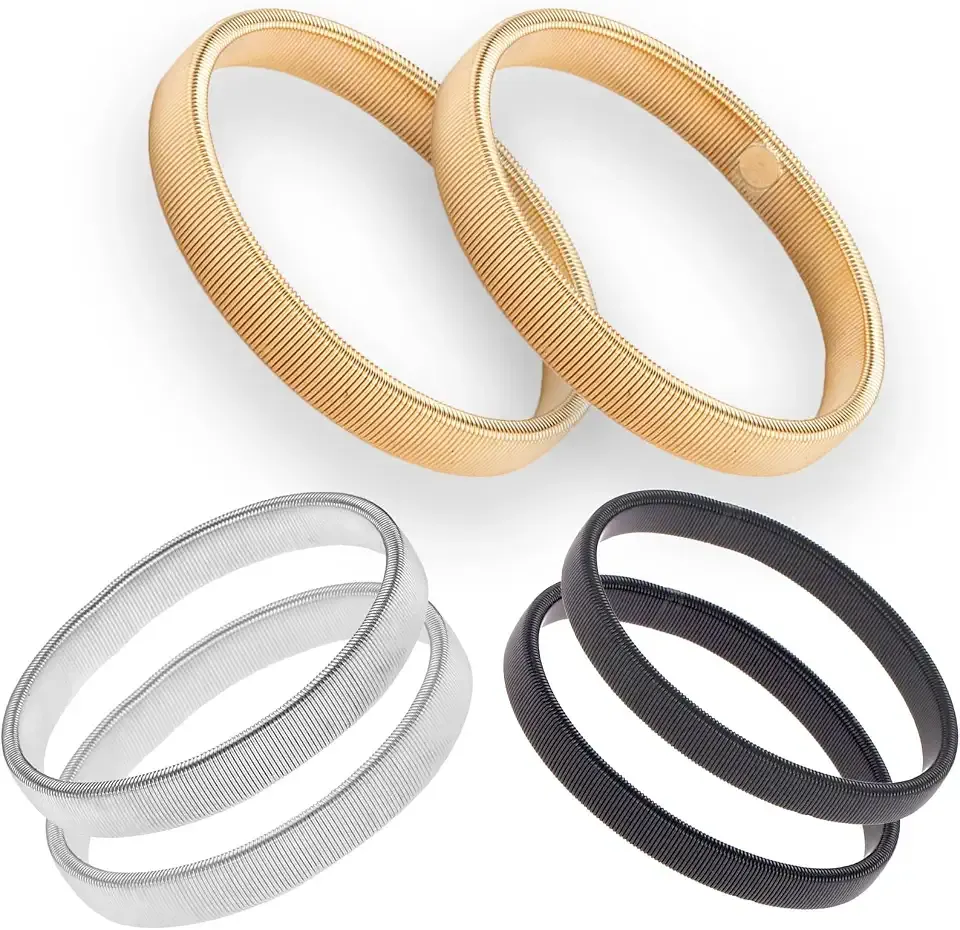 6-Pack Sleeve Holders for Women Men, Stretchy Metal Sleeve Garters, Anti-Slip Elastic Arm Straps Fixing Long Sleeves Armbands for Band Stretch Garters(Silver Gold Black)