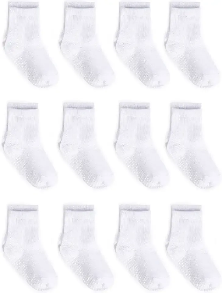 Baby Non Slip Grip Crew Socks with Anti Skid Soles for Infants Toddlers Kids Boys Girls